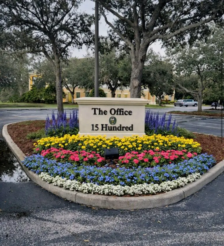Before and after commercial landscape renovation concept showing upgraded plant materials and landscape improvements in Clermont, FL.