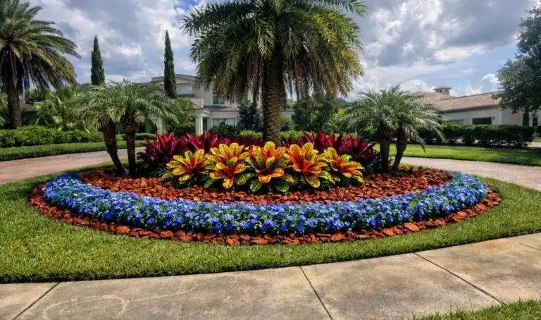 Custom residential landscape design featuring elegant plant beds, ornamental trees, and enhanced curb appeal at a luxury home in Bellaria, Windermere, FL.